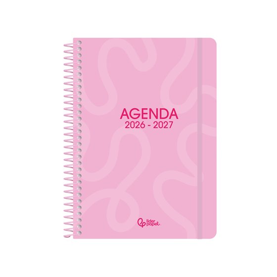 Agenda escolar liderpapel 26-27 espiral classic 2 dias pagina a5 bilingue 70g papel fsc rosa