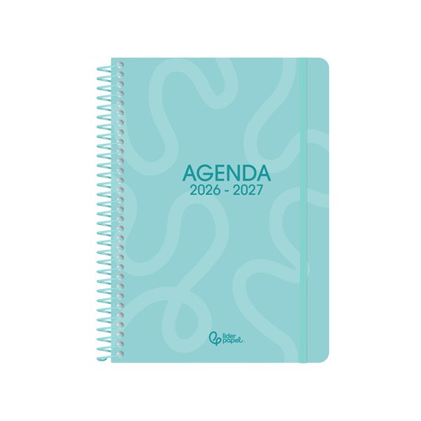 Agenda escolar liderpapel 26-27 espiral classic 2 dias pagina a5 bilingue 70g papel fsc azul turquesa