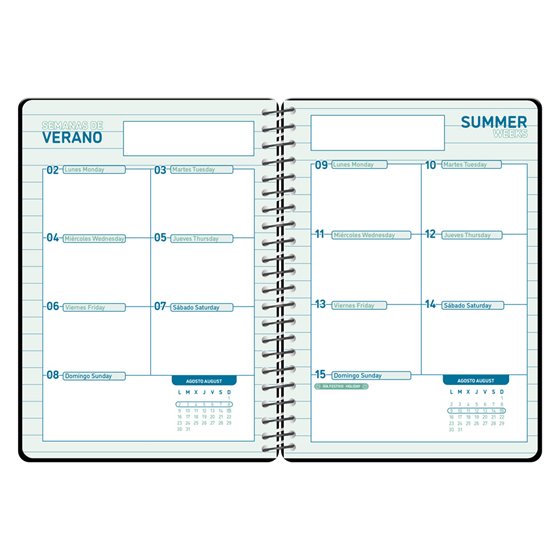 Agenda escolar liderpapel 26-27 espiral classic 2 dias pagina a5 bilingue 70g papel fsc negro