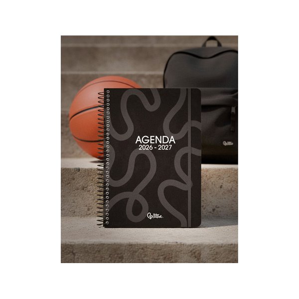 Agenda escolar liderpapel 26-27 espiral classic 2 dias pagina a5 bilingue 70g papel fsc negro