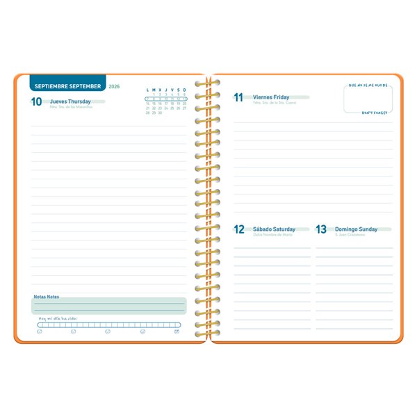 Agenda escolar liderpapel 26-27 espiral classic dia pagina a5 bilingue 70g papel fsc naranja