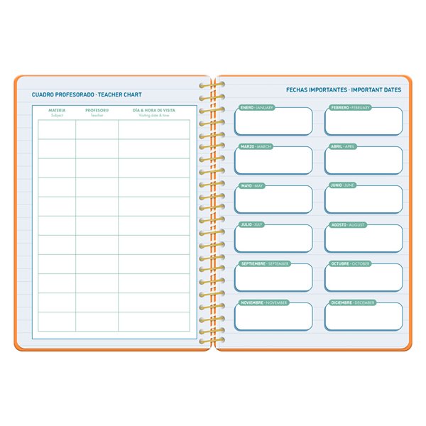 Agenda escolar liderpapel 26-27 espiral classic dia pagina a5 bilingue 70g papel fsc naranja