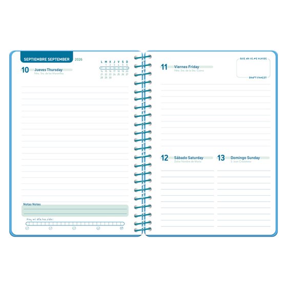 Agenda escolar liderpapel 26-27 espiral classic dia pagina a5 bilingue 70g papel fsc azul