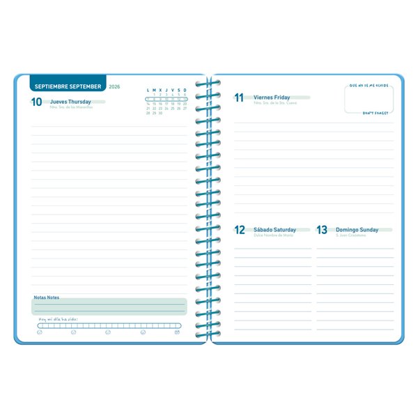 Agenda escolar liderpapel 26-27 espiral classic dia pagina a5 bilingue 70g papel fsc azul