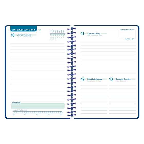 Agenda escolar liderpapel 26-27 espiral classic dia pagina a5 bilingue 70g papel fsc azul marino