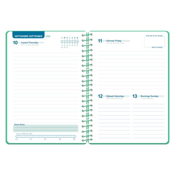 Agenda escolar liderpapel 26-27 espiral classic dia pagina a5 bilingue 70g papel fsc verde