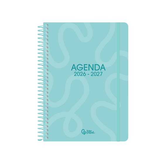 Agenda escolar liderpapel 26-27 espiral classic dia pagina a5 bilingue 70g papel fsc azul turquesa