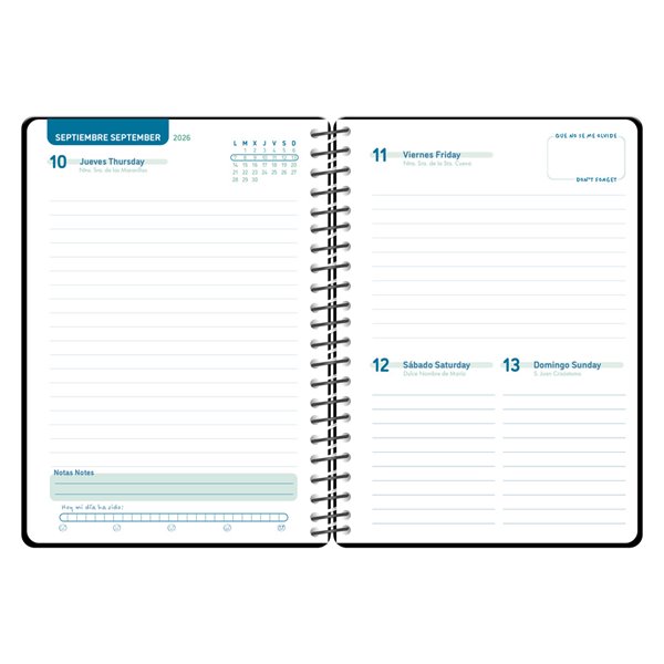 Agenda escolar liderpapel 26-27 espiral classic dia pagina a5 bilingue 70g papel fsc negro