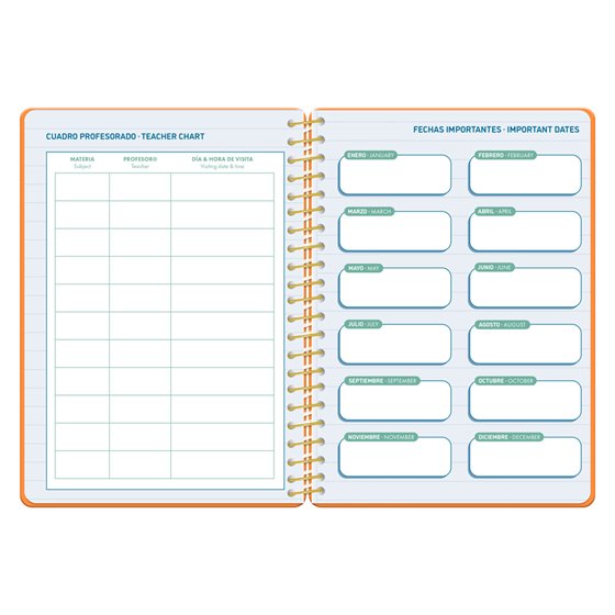 Agenda escolar liderpapel 26-27 espiral classic semana vista a5 bilingue 70g papel fsc naranja
