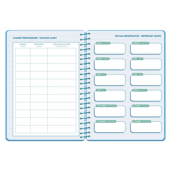 Agenda escolar liderpapel 26-27 espiral classic semana vista a5 bilingue 70g papel fsc azul