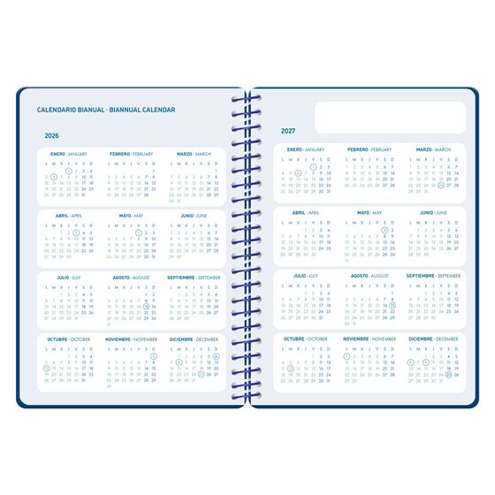 Agenda escolar liderpapel 26-27 espiral classic semana vista a5 bilingue 70g papel fsc azul marino