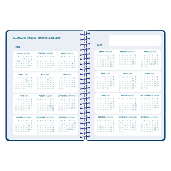 Agenda escolar liderpapel 26-27 espiral classic semana vista a5 bilingue 70g papel fsc azul marino