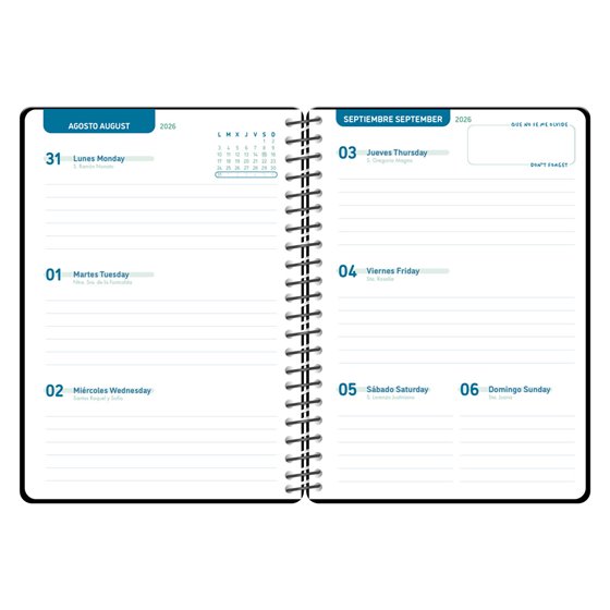 Agenda escolar liderpapel 26-27 espiral classic semana vista a5 bilingue 70g papel fsc negro