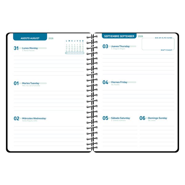 Agenda escolar liderpapel 26-27 espiral classic semana vista a5 bilingue 70g papel fsc negro
