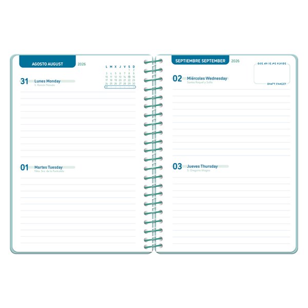 Agenda escolar liderpapel 26-27 espiral basic 2 dias pagina a5 bilingue 70g papel fsc morado