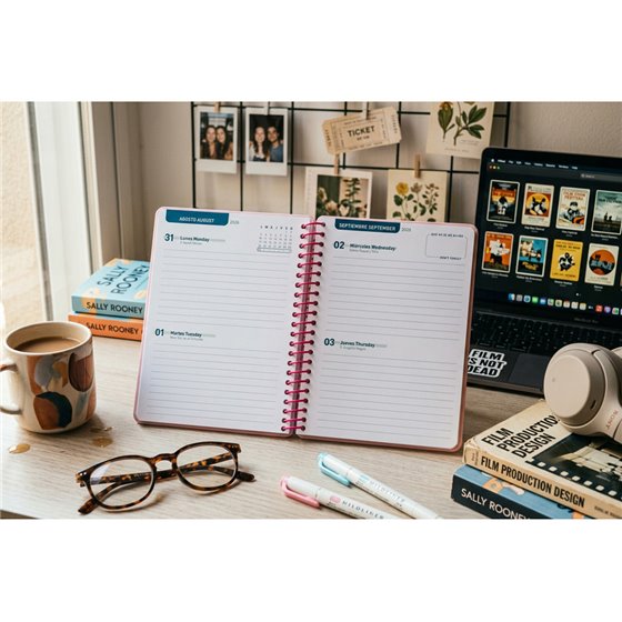Agenda escolar liderpapel 26-27 espiral basic 2 dias pagina a5 bilingue 70g papel fsc rosa