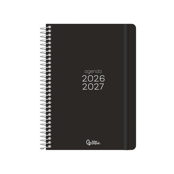 Agenda escolar liderpapel 26-27 espiral basic 2 dias pagina a5 bilingue 70g papel fsc negro