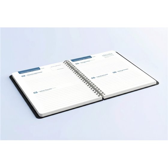 Agenda escolar liderpapel 26-27 espiral basic 2 dias pagina a5 bilingue 70g papel fsc negro