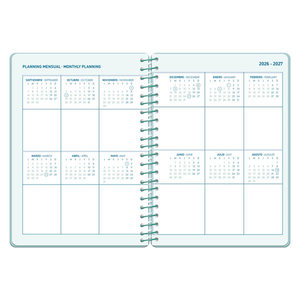 Agenda escolar liderpapel 26-27 espiral basic dia pagina a5 bilingue 70g papel fsc morado