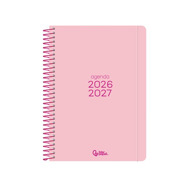 Agenda escolar liderpapel 26-27 espiral basic dia pagina a5 bilingue 70g papel fsc rosa