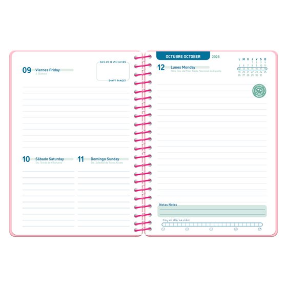 Agenda escolar liderpapel 26-27 espiral basic dia pagina a5 bilingue 70g papel fsc rosa