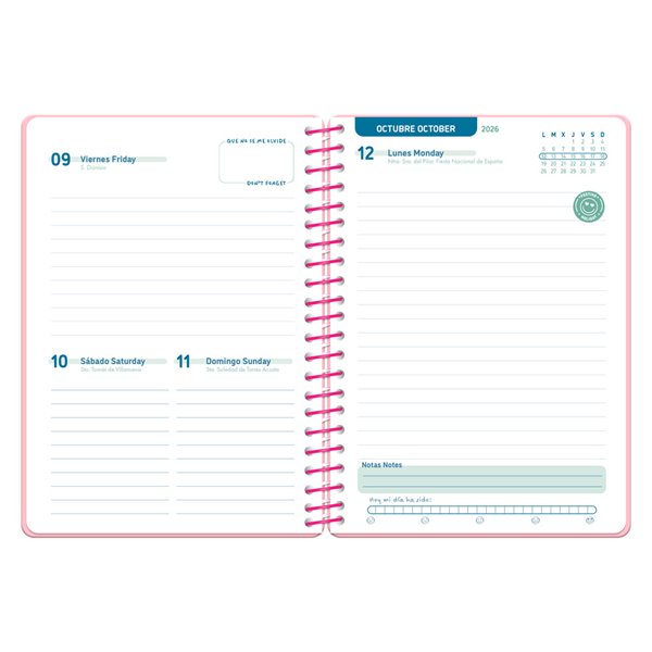 Agenda escolar liderpapel 26-27 espiral basic dia pagina a5 bilingue 70g papel fsc rosa