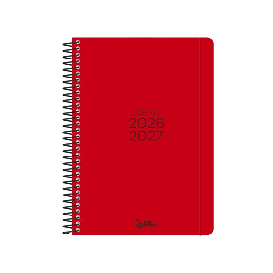 Agenda escolar liderpapel 26-27 espiral basic dia pagina a5 bilingue 70g papel fsc rojo