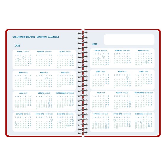 Agenda escolar liderpapel 26-27 espiral basic dia pagina a5 bilingue 70g papel fsc rojo