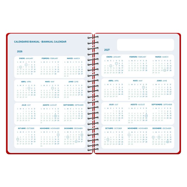 Agenda escolar liderpapel 26-27 espiral basic dia pagina a5 bilingue 70g papel fsc rojo