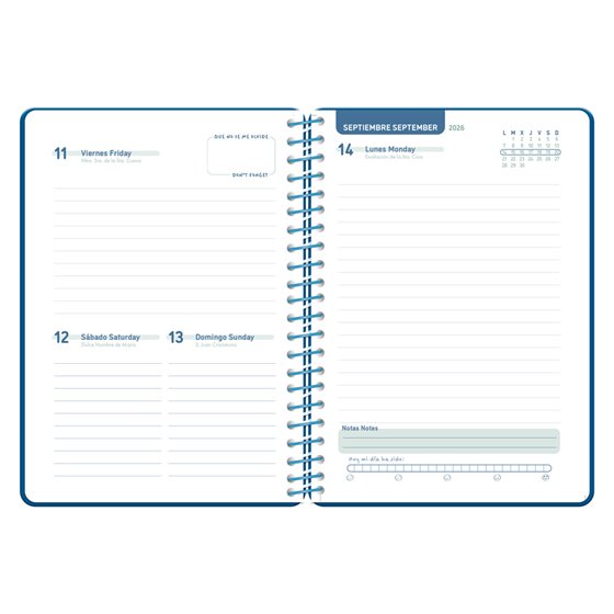 Agenda escolar liderpapel 26-27 espiral basic dia pagina a5 bilingue 70g papel fsc azul marino