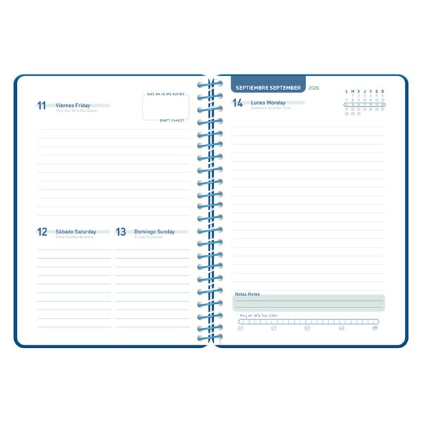 Agenda escolar liderpapel 26-27 espiral basic dia pagina a5 bilingue 70g papel fsc azul marino