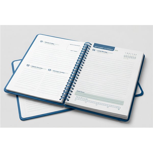 Agenda escolar liderpapel 26-27 espiral basic dia pagina a5 bilingue 70g papel fsc azul marino