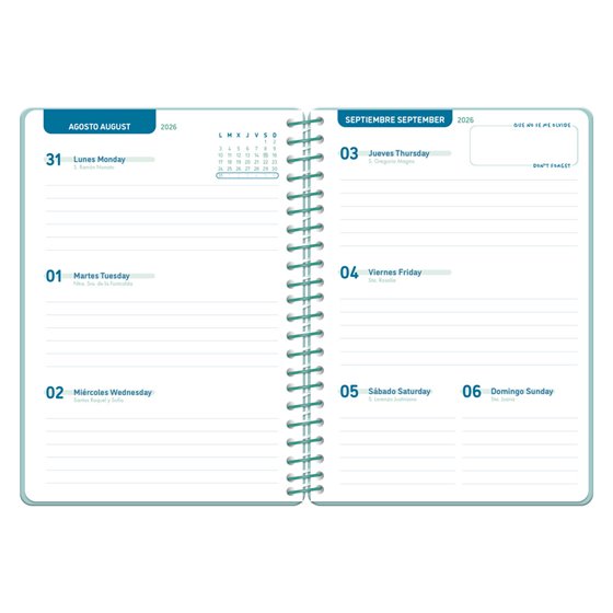Agenda escolar liderpapel 26-27 espiral basic semana vista a5 bilingue 70g papel fsc morado
