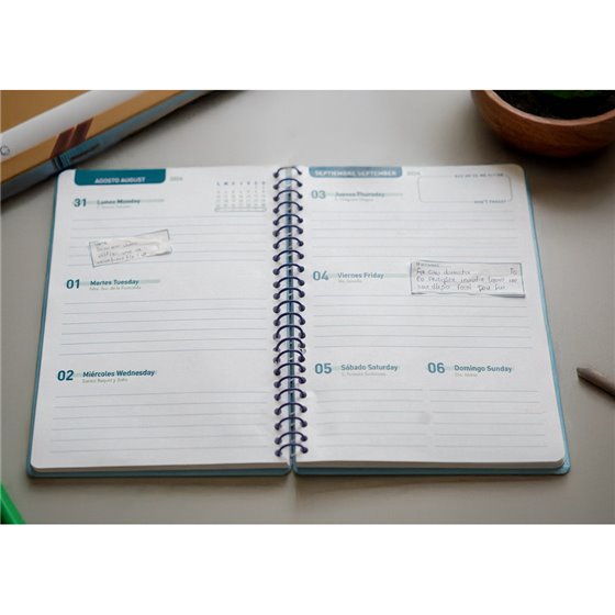Agenda escolar liderpapel 26-27 espiral basic semana vista a5 bilingue 70g papel fsc azul turquesa