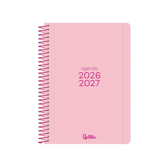 Agenda escolar liderpapel 26-27 espiral basic semana vista a5 bilingue 70g papel fsc rosa