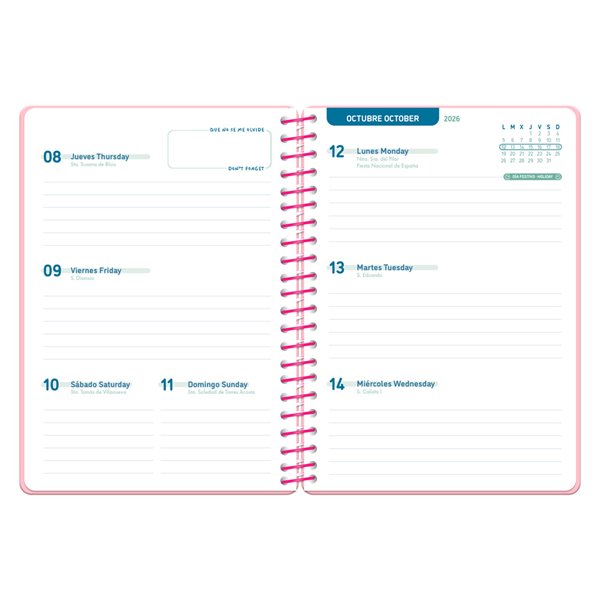 Agenda escolar liderpapel 26-27 espiral basic semana vista a5 bilingue 70g papel fsc rosa