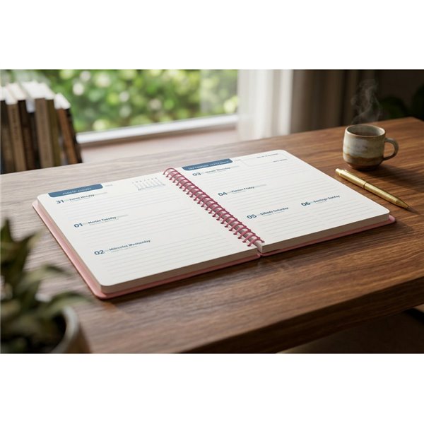 Agenda escolar liderpapel 26-27 espiral basic semana vista a5 bilingue 70g papel fsc rosa