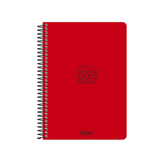 Agenda escolar liderpapel 26-27 espiral basic semana vista a5 bilingue 70g papel fsc rojo