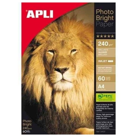 Papel Fotográfico APLI Brillante 135 g. Caja x60 Hojas