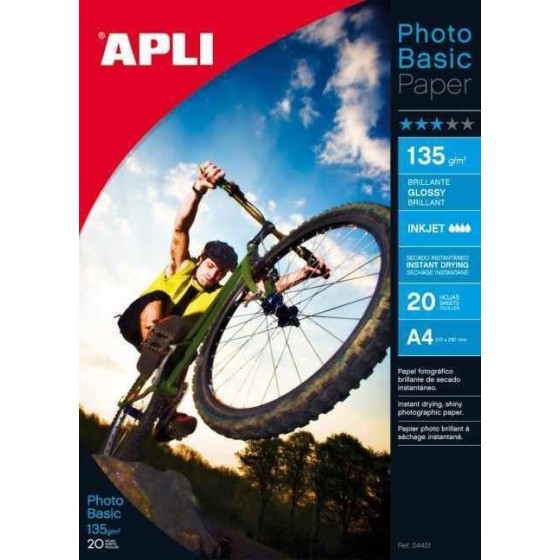 Papel Fotográfico APLI Brillante A4 135 g. Caja x20 Hojas