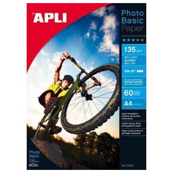 Papel Fotográfico APLI Brillante A4 135 g. Caja x60 Hojas