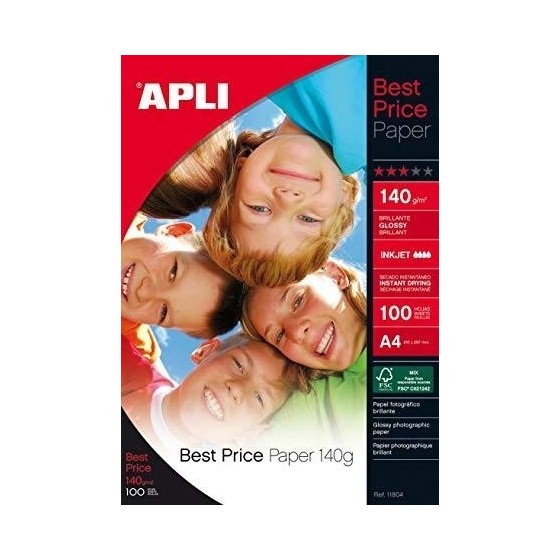 Papel Fotográfico APLI Brillante A4 140 g. Caja x100 Hojas
