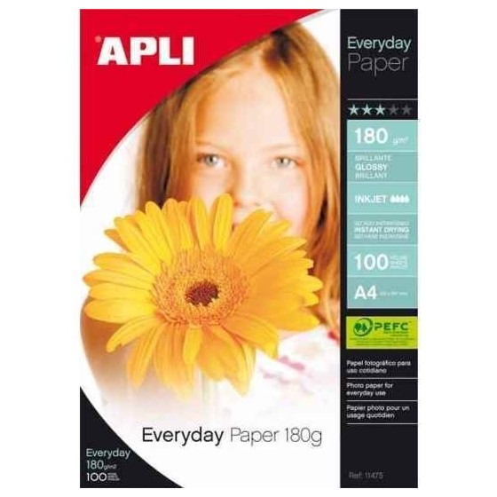 Papel Fotográfico APLI Brillante A4 180 g. Caja x100 Hojas