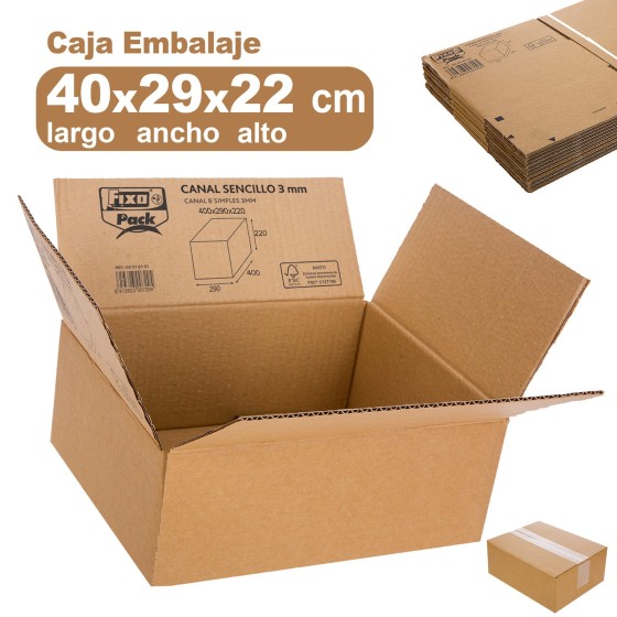 Cajas Embalar Canal 3mm 400X290X220mm Kraft Fsc Fixo