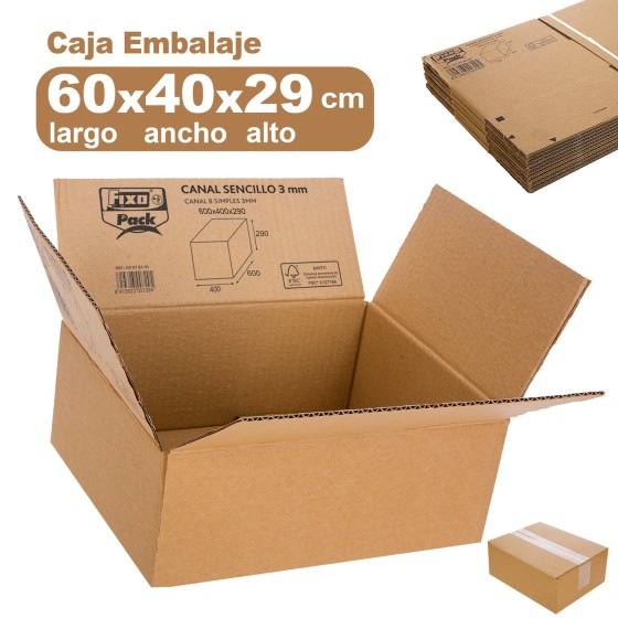 Cajas Embalar Canal 3mm 600X400X290mm Kraft Fsc Fixo