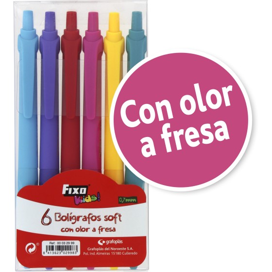 Pack 6 Boligrafos Soft Tinta Aceite Punta Retráctil 0.7 mm Colores Surtidos Fixo Kids