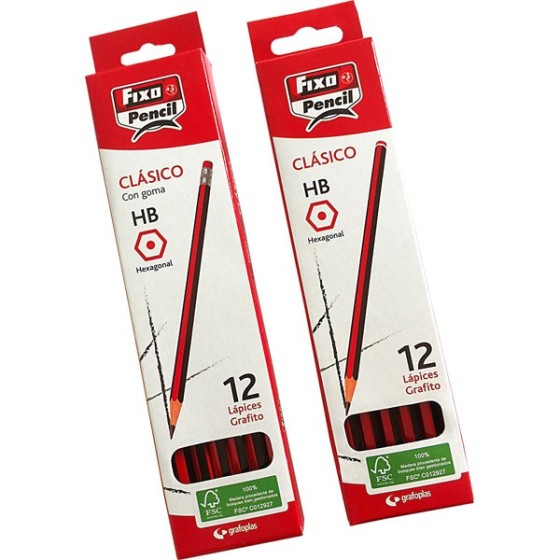 Caja 12 Lápices Grafito Hexagonales Hb Fsc Fixo