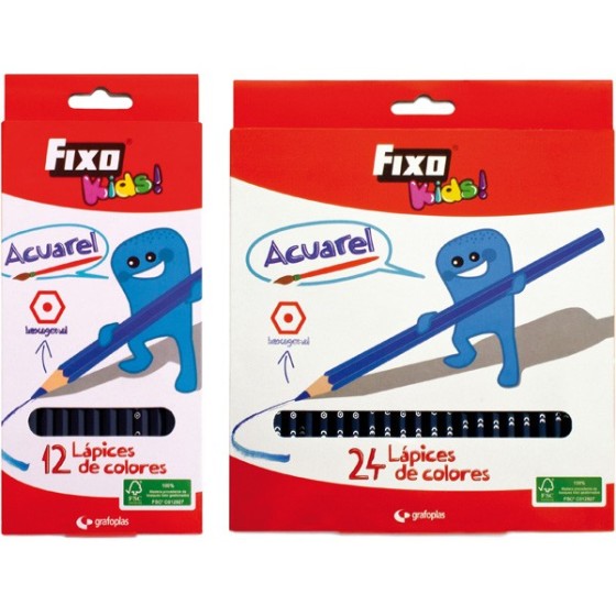 Caja 24 Lápices Colores Acuarelables Hexagonales Fsc Fixo Kids