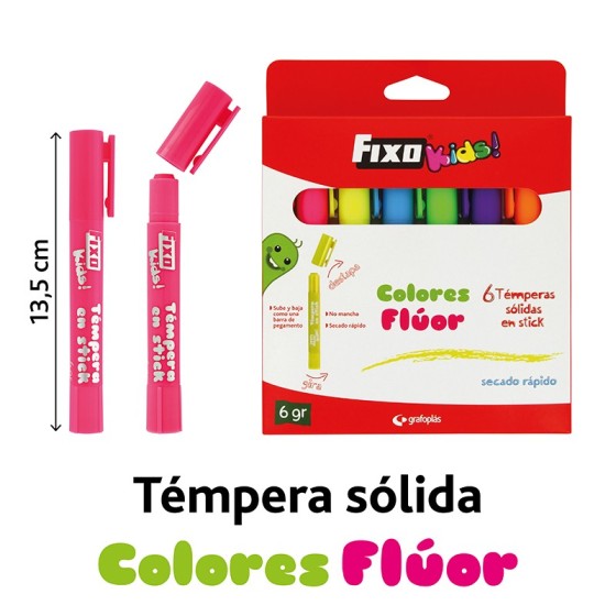 Caja 6 Témperas Sólidas Flúor 6 G Fixo Kids