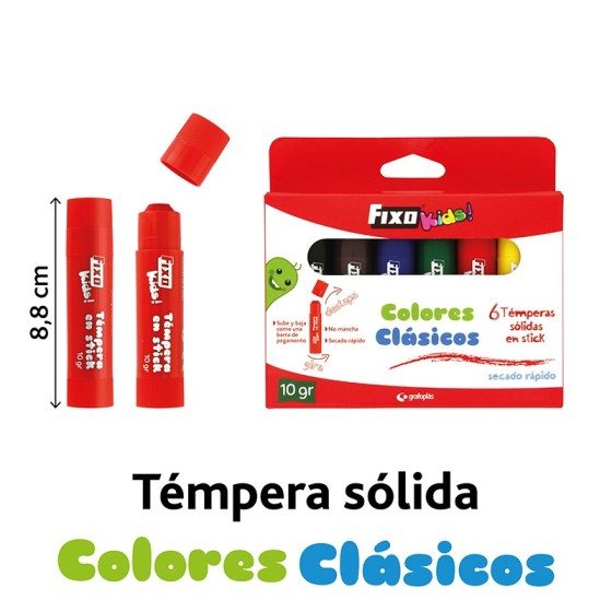 Caja 6 Témperas Sólidas Colores Surtidos 10 G Fixo Kids